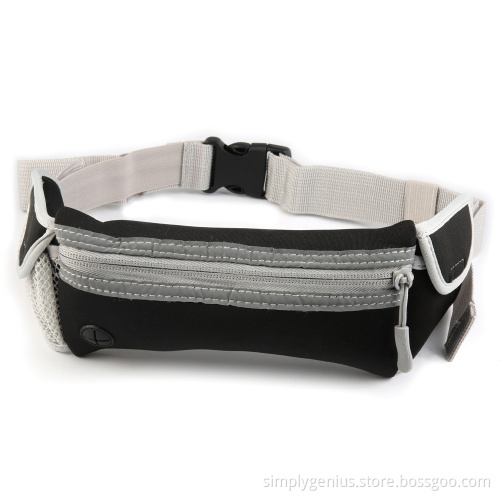 elastic no bounce big zipper pockets running sport waist belt pack with water bottle holder